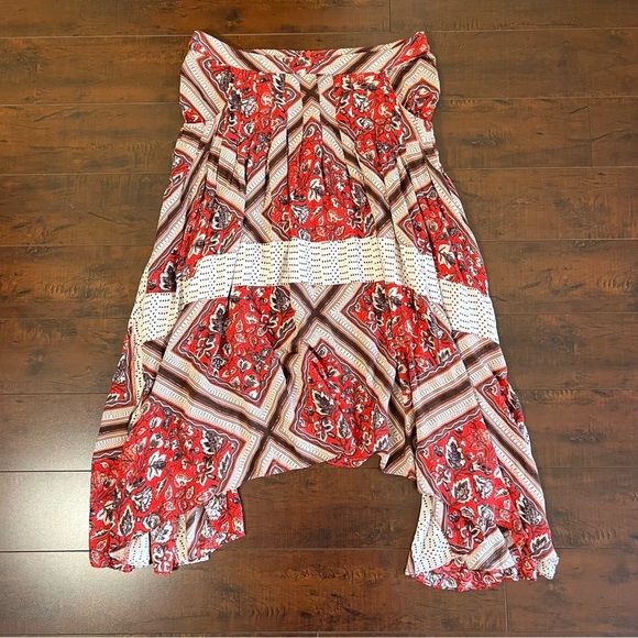 FREE PEOPLE Paradise Midi Handkerchief Skirt Pimento Combo Boho Bohemian Size 10 - Picture 4 of 12
